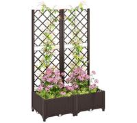 OUTSUNNY Plastic Planter Box with Trellis, Vegetable Planter w/ Drain Plugs in Brown Outsunny Brown