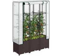 Outsunny Raised Garden Bed with Trellis, Plastic Planter Box with PE Cover, Drainage Holes, Drain Plugs and Water Reservoirs for Climbing Plants, Vegetables, Flowers, 120 x 40 x 140 cm