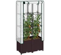 Outsunny Raised Garden Bed with Trellis, Plastic Planter Box with PE Cover, Drainage Holes, Drain Plugs and Water Reservoirs for Climbing Plants, Vegetables, Flowers, 80 x 40 x 140 cm