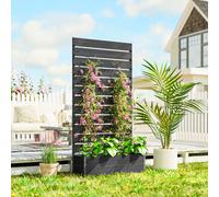 Outsunny Raised Garden Bed with Trellis Standing Patio Planter Box Dark Grey - Black - 90.5L x 38W x 180Hcm