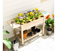 OUTSUNNY Wooden Raised Planter with Lockable Wheels, Liner, Natural Outsunny Natural