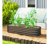 Outsunny Galvanised Raised Beds for Garden, Metal Elevated Planter Box with Safety Edging, Easy DIY for Growing Flowers, Herbs, Succulents, 150 x 62 x 30cm, Dark Grey Dark Grey