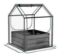Outsunny Raised Planter Box with Greenhouse Cover, Metal Garden Bed for Vegetables and Herbs, Clear/Dark Grey Aosom UK