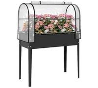 Outsunny Raised Planter Raised Garden Bed, Flip-Up Cover on Legs Black