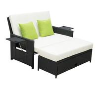 Outsunny Rattan 2-Seater Sofa Sun Lounger Bed-Black