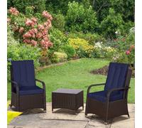 Outsunny Rattan 3PCs Chair Table Bistro Set Patio Set w/ Steel Frame Blue