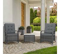 Outsunny Rattan 3PCs Chair Table Bistro Set Patio Set w/ Steel Frame Grey