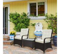 Outsunny Rattan 3Pcs Chair Table Bistro Set Patio Set W/ Steel Frame White