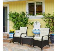 Outsunny Rattan 3PCs Chair Table Bistro Set Patio Set w/ Steel Frame White - 62cm x 73cm x 95cm - Black - White