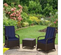 Outsunny Rattan 3PCs Chair Table Bistro Set Patio Set w/ Steel Frame White - Dark Blue - Steel, Polyester, PE, Tempered Glass - 62cm x 73cm x 95cm
