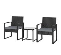Outsunny Rattan Bistro Set, 3 Pcs Garden Furniture With Cushion In Light Grey Light Grey