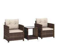 Outsunny Rattan Bistro Set, 3 Piece Garden Furniture Set with 2 Tier Glass Top Table and Cushions, Mixed Brown