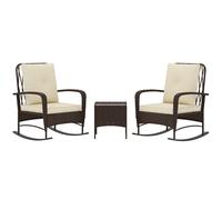 Outsunny Three-Piece Rattan Bistro Two Rocking Chairs with Coffee Table and Cushions Set - Brown, Brown