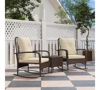 Outsunny Rattan Bistro Set Balcony Furniture with Rocking Chairs Brown - 863-187