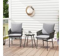 OUTSUNNY Rattan Bistro Set, Balcony Table & Chairs with 4 Cushions, Grey | Size: 2 Seater Outsunny Grey 2 Seater