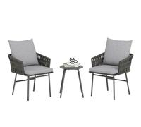 Outsunny Rattan Bistro Set, Balcony Table and Chairs with 4 Cushions, Grey
