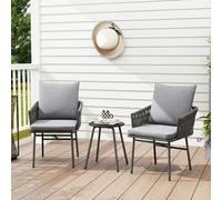 Outsunny Rattan Bistro Set, Balcony Table and Chairs with 4 Cushions, Grey, Grey