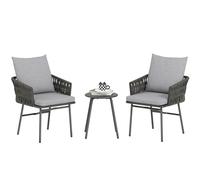 Outsunny Rattan Bistro Set, Balcony Table and Chairs with 4 Cushions, Grey, Grey