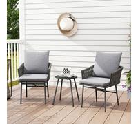 Outsunny Rattan Bistro Set, Balcony Table and Chairs with 4 Cushions, Grey Outsunny Grey 2 Seater