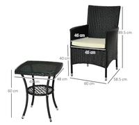 Outsunny Rattan Bistro Set Garden Chair Table Patio Outdoor, Brown - Black - Steel, PE Rattan, Polyester - 60cmx58.5cmx89.5cm
