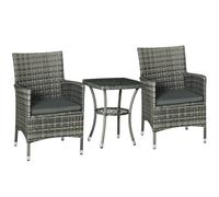 Outsunny Rattan Bistro Set Garden Chair Table Patio Outdoor Cushion Conservatory | TJ Hughes