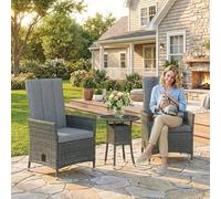 OUTSUNNY Rattan Bistro Set, Reclining Garden Chairs & Table in Grey Outsunny Grey