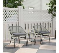 Outsunny Rattan Bistro Set, Small Balcony Furniture with Cushion, Light Grey, Grey