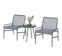 Outsunny Rattan Bistro Set with 2 Chairs & Round Table for Patio - Dark Grey - Not applicable - 58 cm