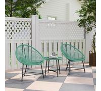 Outsunny Rattan Bistro Set with Acapulco Chairs and Glass Table, Green - Not applicable - Steel, PE rattan, tempered glass - Green