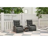 Outsunny 3 PCs Rattan Chaise Lounge Set with Cushion for Patio Yard Grey - Grey - Grey