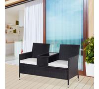 OUTSUNNY Rattan Chair Garden Furniture Patio Companion Love Seat Table in Black Outsunny Black