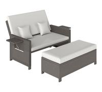Outsunny Rattan Day Bed, with Footstool - White/Grey
