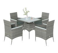 Outsunny Rattan Dining Set with Parasol Hole, Garden Table and Chairs, Grey, Grey