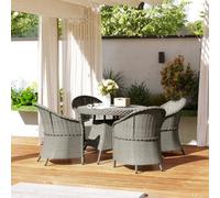 Outsunny 4 Seater Rattan Garden Furniture Set with Cushions, Round PE Rattan Dining Set with Glass-Top Table, Umbrella Hole, Outdoor Garden Table and Chairs, Grey