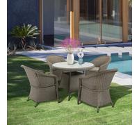 Outsunny 5pc PE Rattan Four Seater Garden Dining Set w/ 4 Chais and Round Table - Mixed Grey, Grey