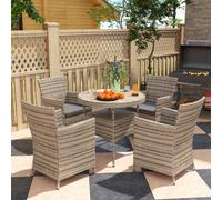 Outsunny Rattan Dining Set for 4 with Cushions for Patio, Balcony, Grey