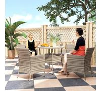 Outsunny Rattan Dining Set for 4 with Cushions for Patio, Balcony, Grey