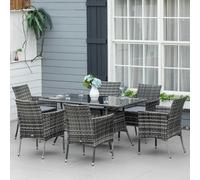 OUTSUNNY 7pc Rattan Garden Furniture Dining Set Wicker Patio Conservatory in Grey Outsunny Grey