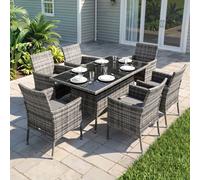 Outsunny 7Pc Rattan Garden Furniture Dining Set Wicker Patio Conservatory In Grey Grey