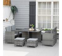 Outsunny Rattan Dining Set Garden Furniture Cube Table Chair Stool Cushion Seat In Grey Grey