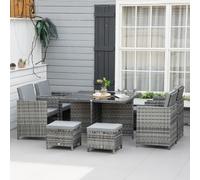 Outsunny - Rattan Dining Set Garden Furniture Cube Table Chair Stool Cushion Seat Grey - Grey