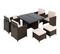 Outsunny - Rattan Dining Set Garden Furniture Cube Table Chair Stool Cushion Seat - Khaki