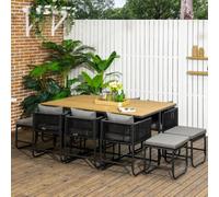 Outsunny Rattan Dining Set, Garden Table & Chair Sets w/ Space-saving Design - Black - Steel, PE Rattan, Polyester, Plastic - 165cmx110cmx75cm