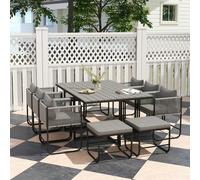 Outsunny Rattan Dining Set, Garden Table & Chair Sets w/ Space-saving Design - Grey - Steel, PE Rattan, Polyester, Plastic - 165cmx110cmx75cm