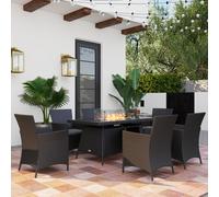 Outsunny Rattan Dining Set w/ Fire Pit Table and Armchairs, Black, Black