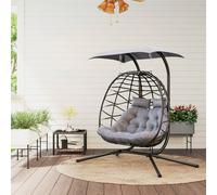 Outsunny Rattan Double Hanging Egg Chair with Canopy, Cushion, Black