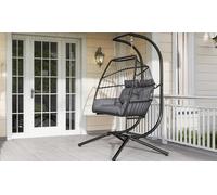 Outsunny Rattan Double Hanging Egg Chair with Stand