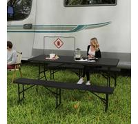 Outsunny Rattan Effect Folding Picnic Table And Bench Set W/ Handles, Black