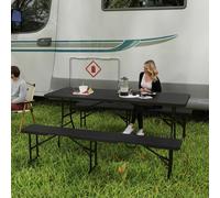 OUTSUNNY Rattan Effect Folding Picnic Table & Bench Set w/ Handles, Black Outsunny Black