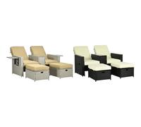 Outsunny Rattan-Effect Recliner Sofa with Side Table and Footstools: Beige